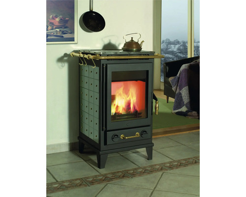 Stufa a legna Florenz con rivestimento in ceramica verde, 7 kW – Image 2