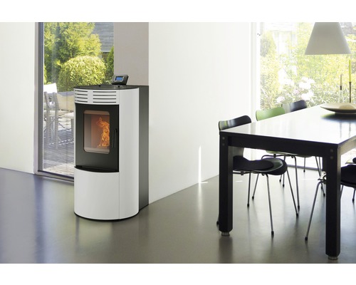 Stufa a pellet Rowi Ovale in acciaio bianco 9,5 kW con WiFi e telecomando – Image 2