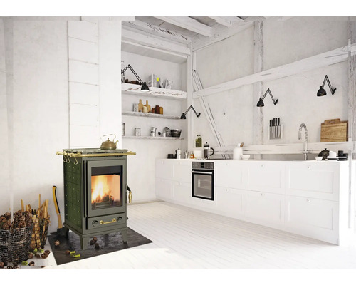Stufa a legna Florenz con rivestimento in ceramica verde, 7 kW – Image 3